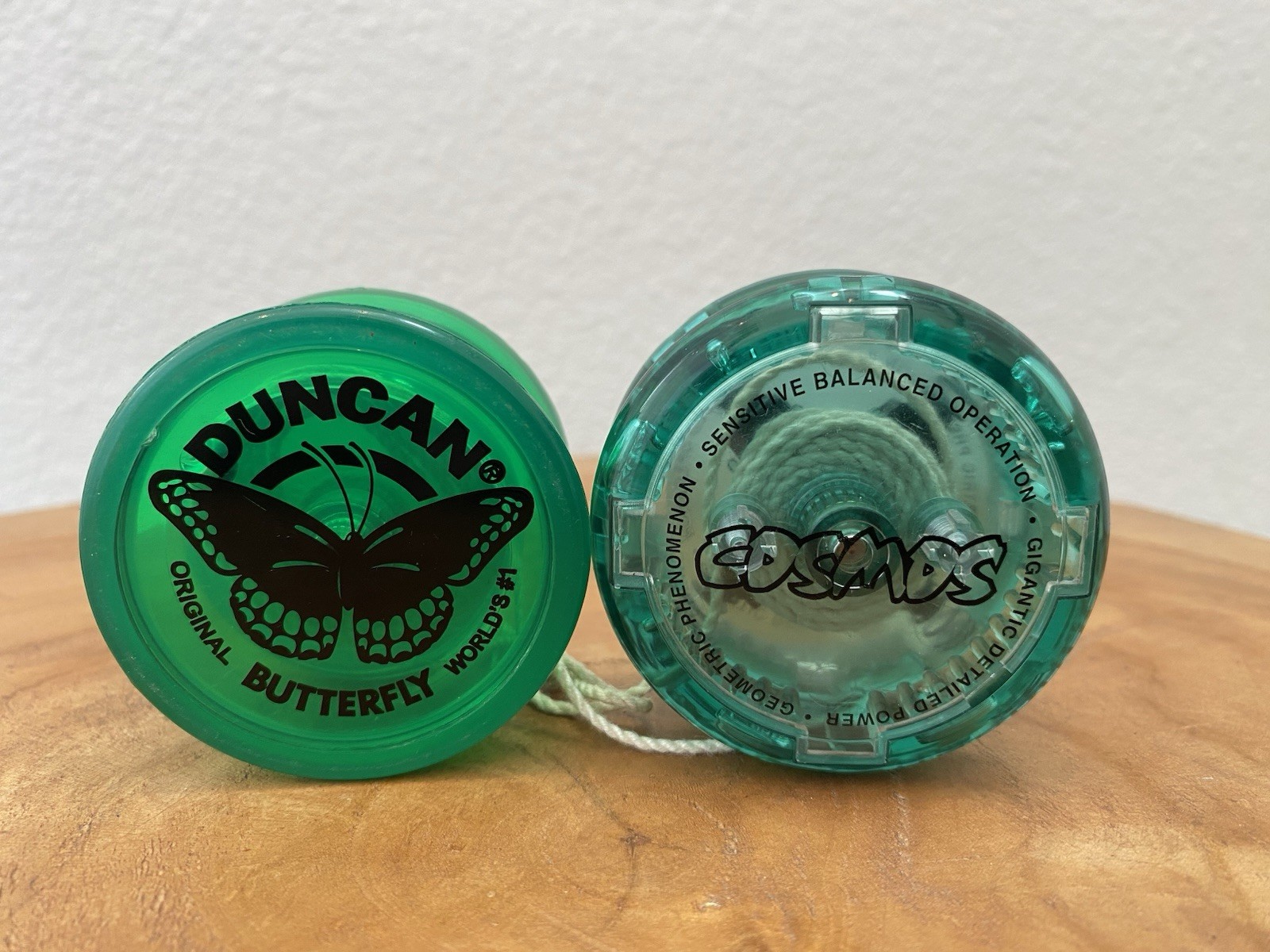 Lot of 2 Translucent Green Yo-Yos – Duncan Original Butterfly & Cosmos