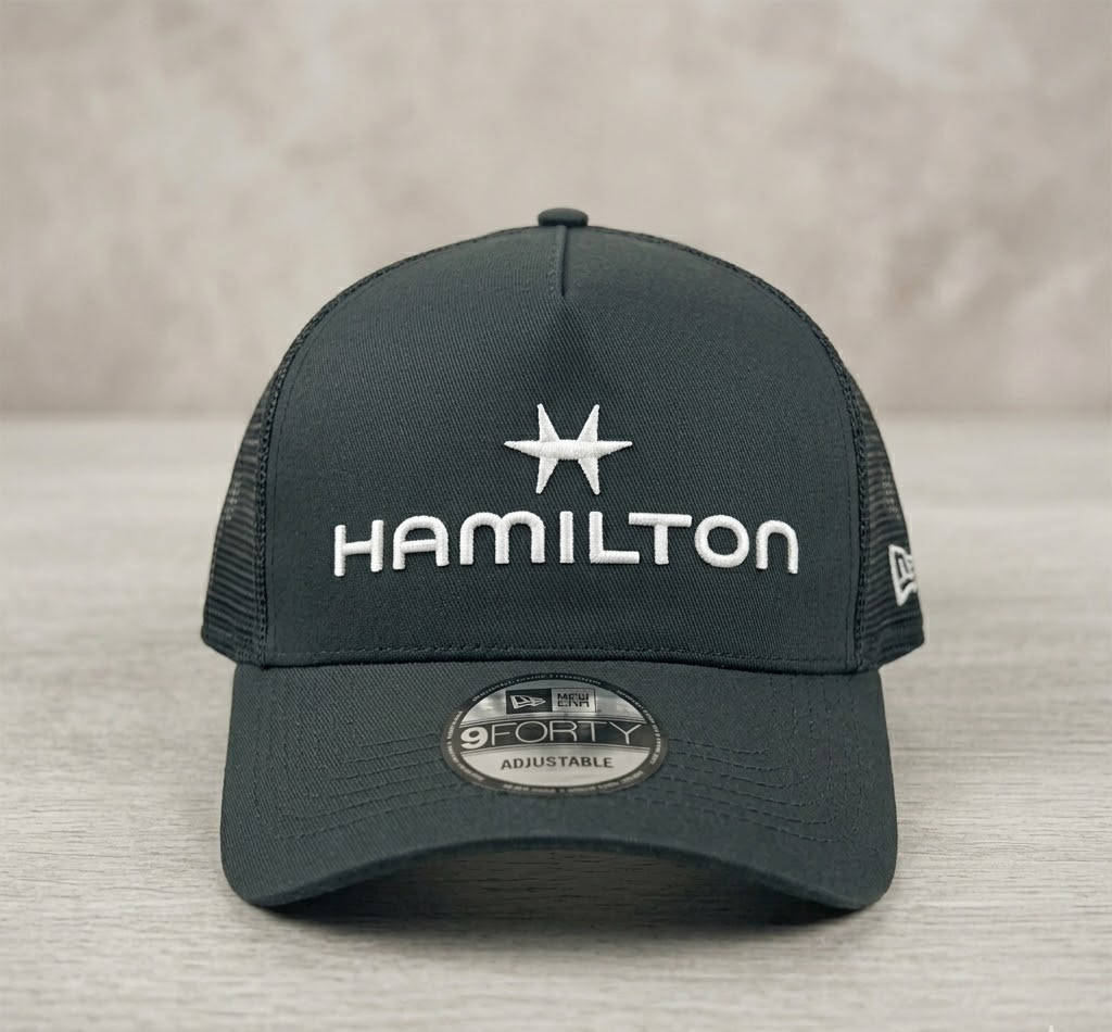 Hamilton Watch Logo Embroidered Mesh Back Trucker Hat Black Snapback Cap NEW