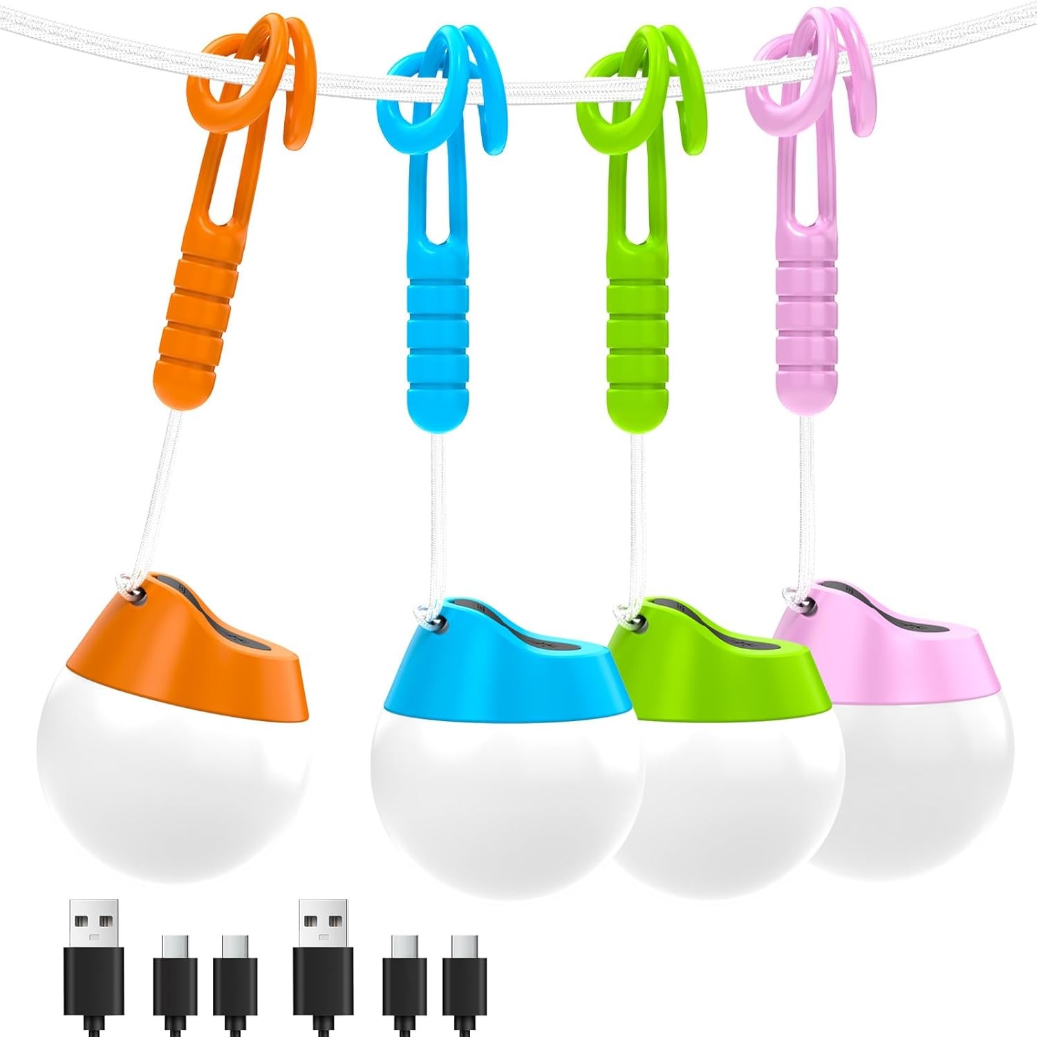 “ETMY 4 Pack Rechargeable Camping Lanterns Mini Tent Lights 4 Modes Waterproof