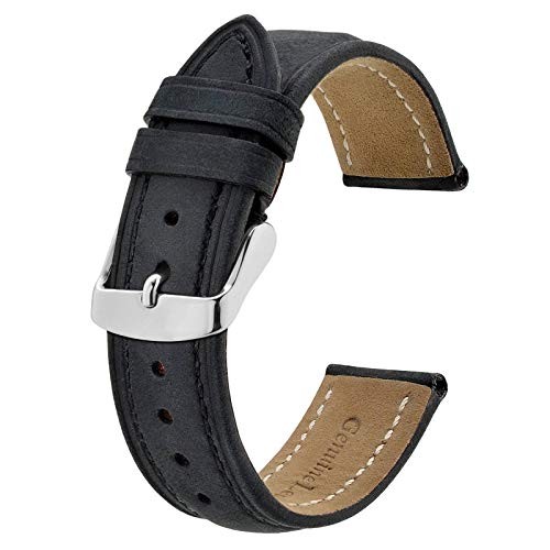 Watch Strap, Vintage Leather Replacement Bracelet, Band Width-14mm 20mm Black