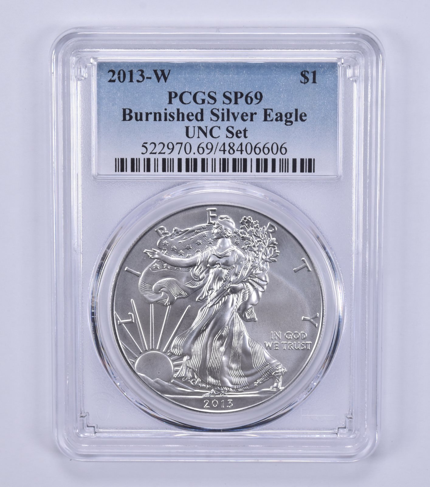 2013-W Burnished Silver Eagle Annual Set SP69 PCGS Blue Label