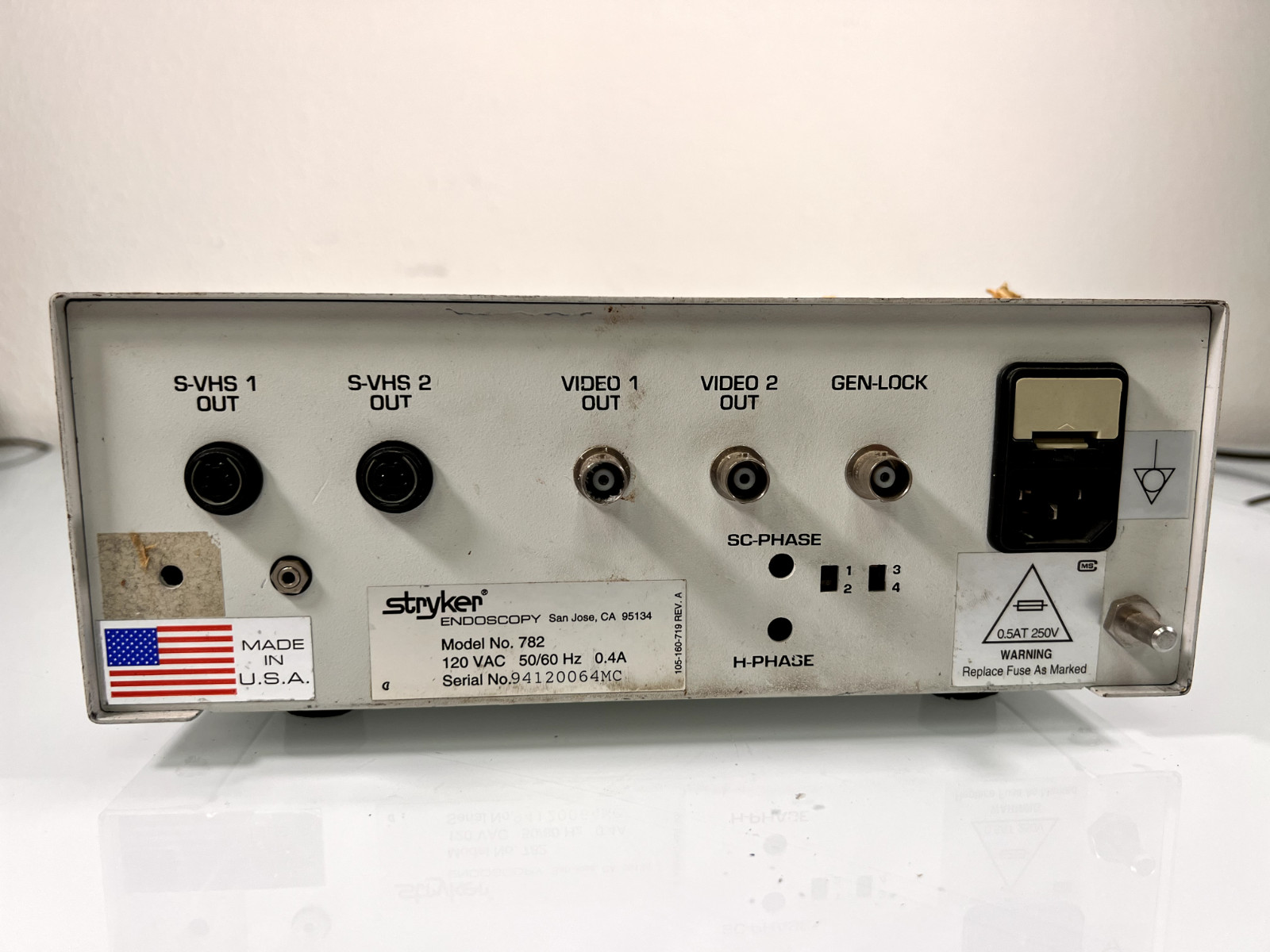 STRYKER ENDOSCOPY 782 MEDICAL VIDEO CAMERA CONTROL UNIT UNTESTED POWERS ON