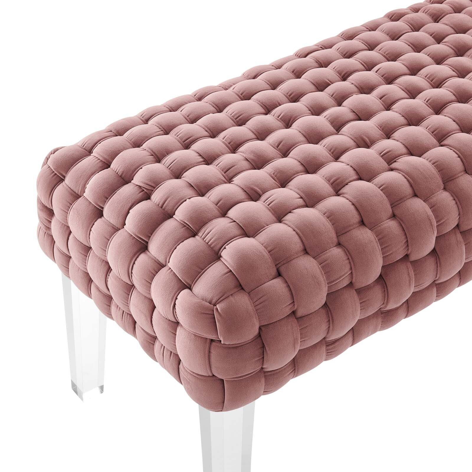 Modway Prologue Braided Velvet Ottoman in Dusty Rose