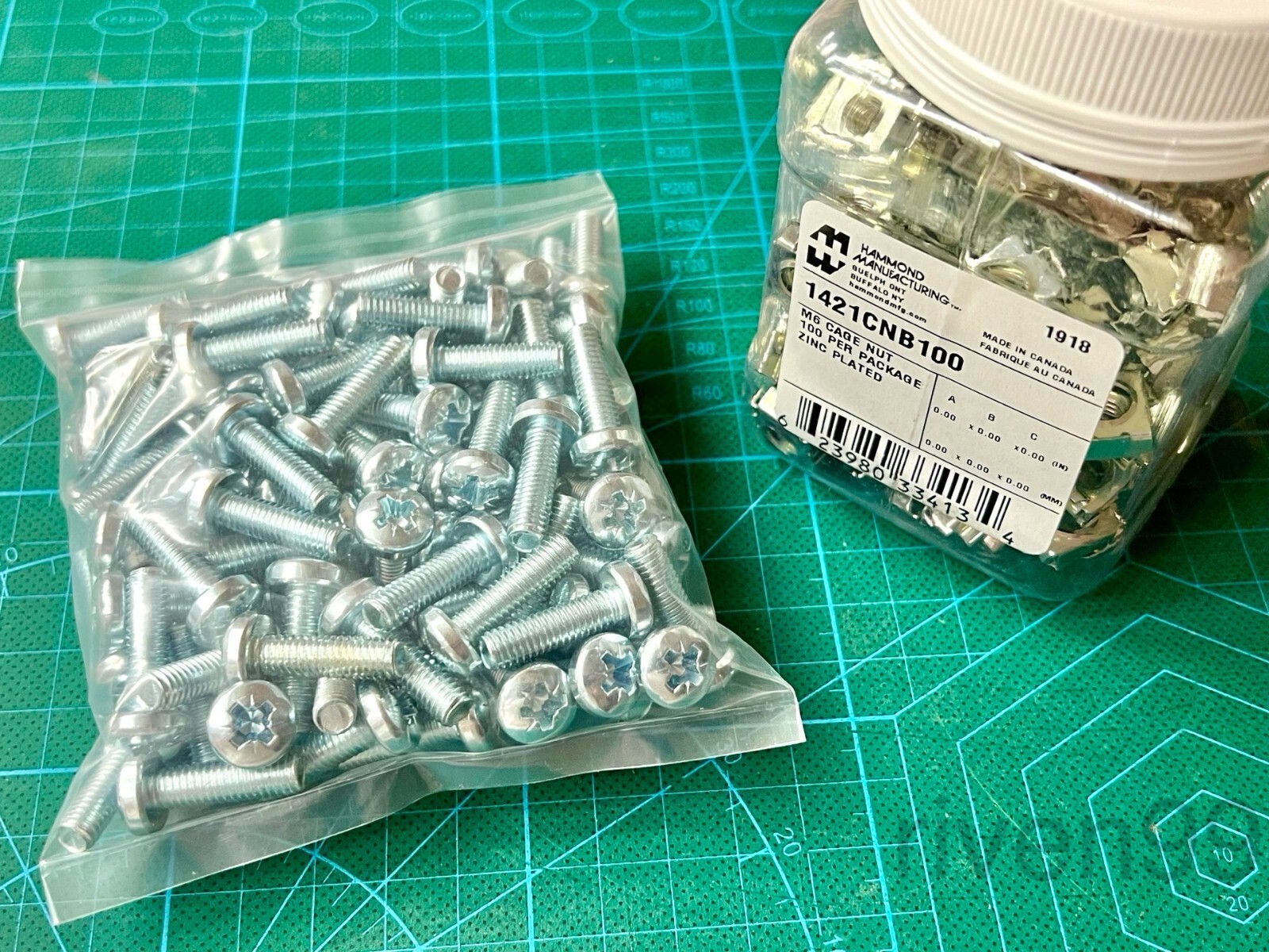 Hammond M6 Cage Nuts+Screws, Pack of 100 Sets, for square hole rails, Rack Mount