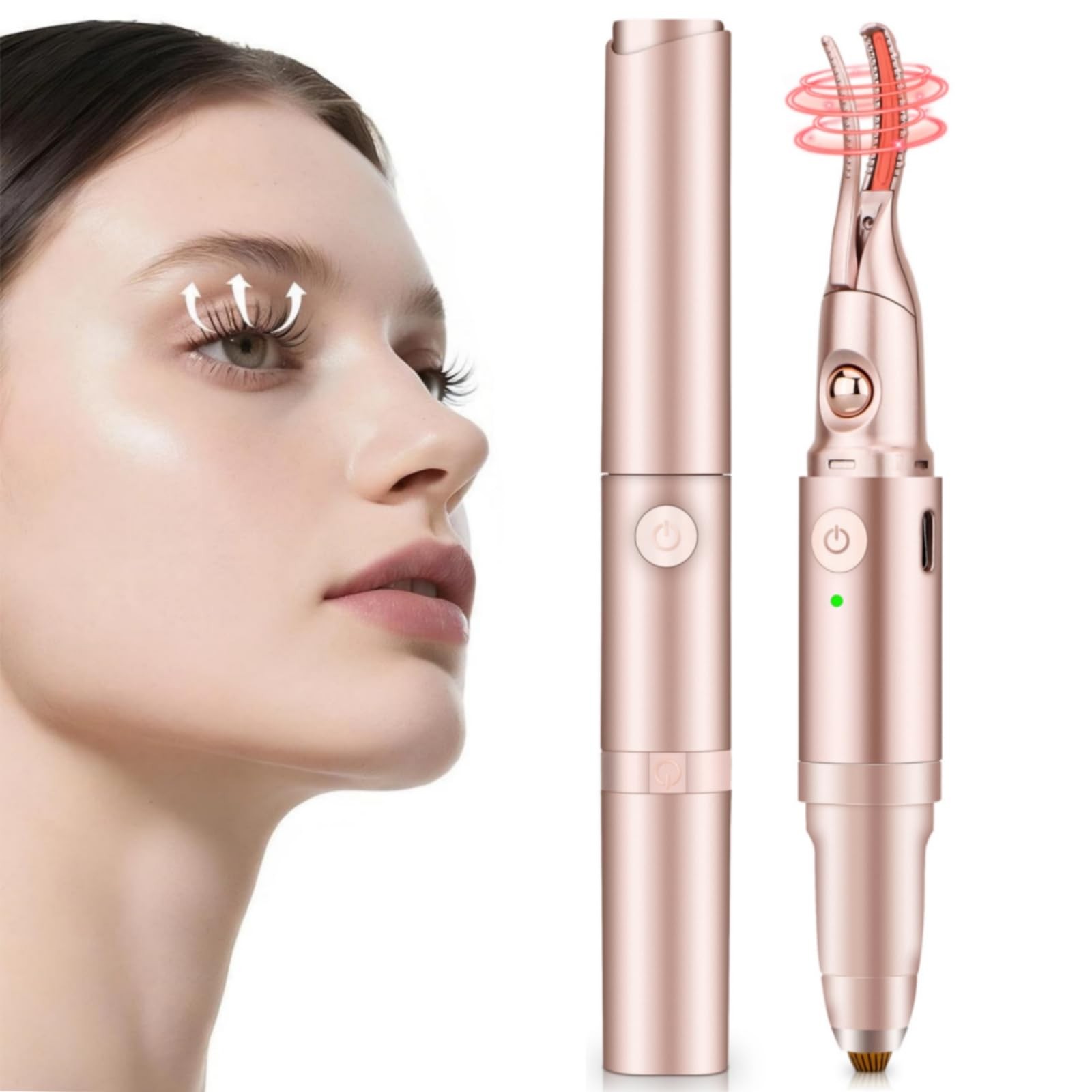 2-in-1 Heated Eyelash Curler Eyebrow Trimmer 10S Fast Heating 2 Temp Settings