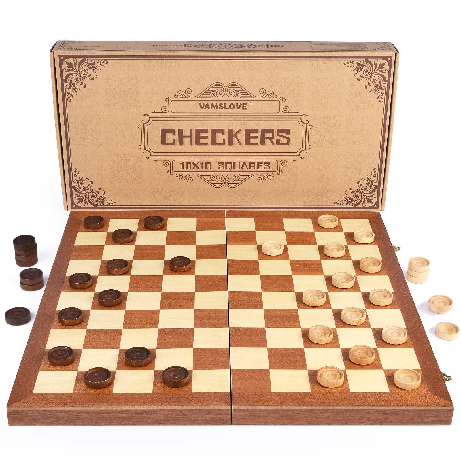 15inch Checkers Folding Wooden Game Set, 100 Square Checkerboard Internationa...