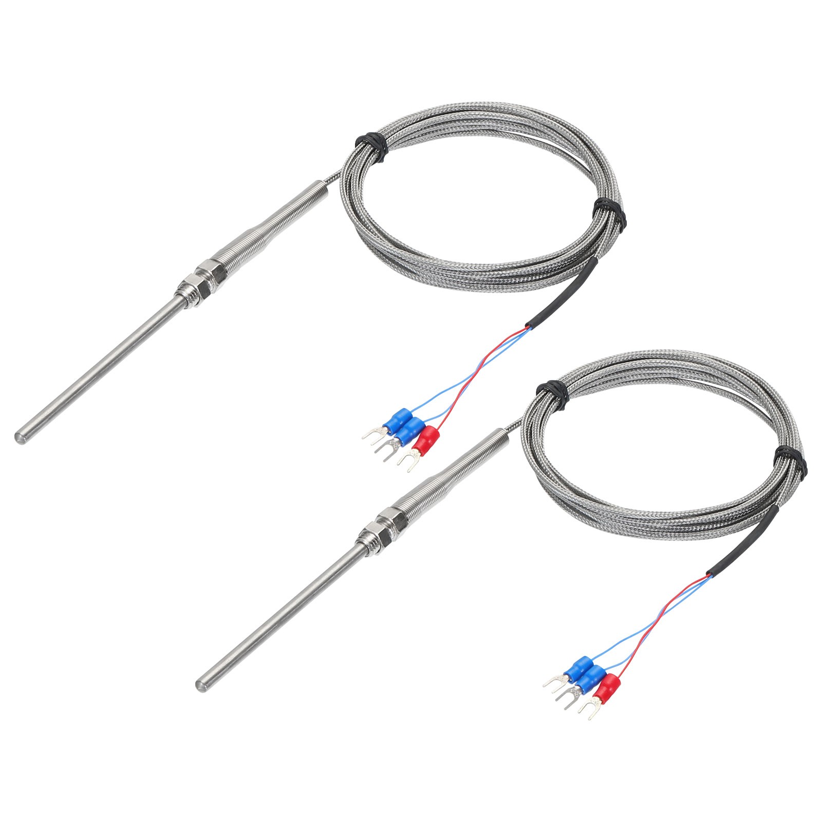 2pcs PT100 RTD Thermocouple Stainless Steel M8 -50 to 1300C 10ft 5x100mm