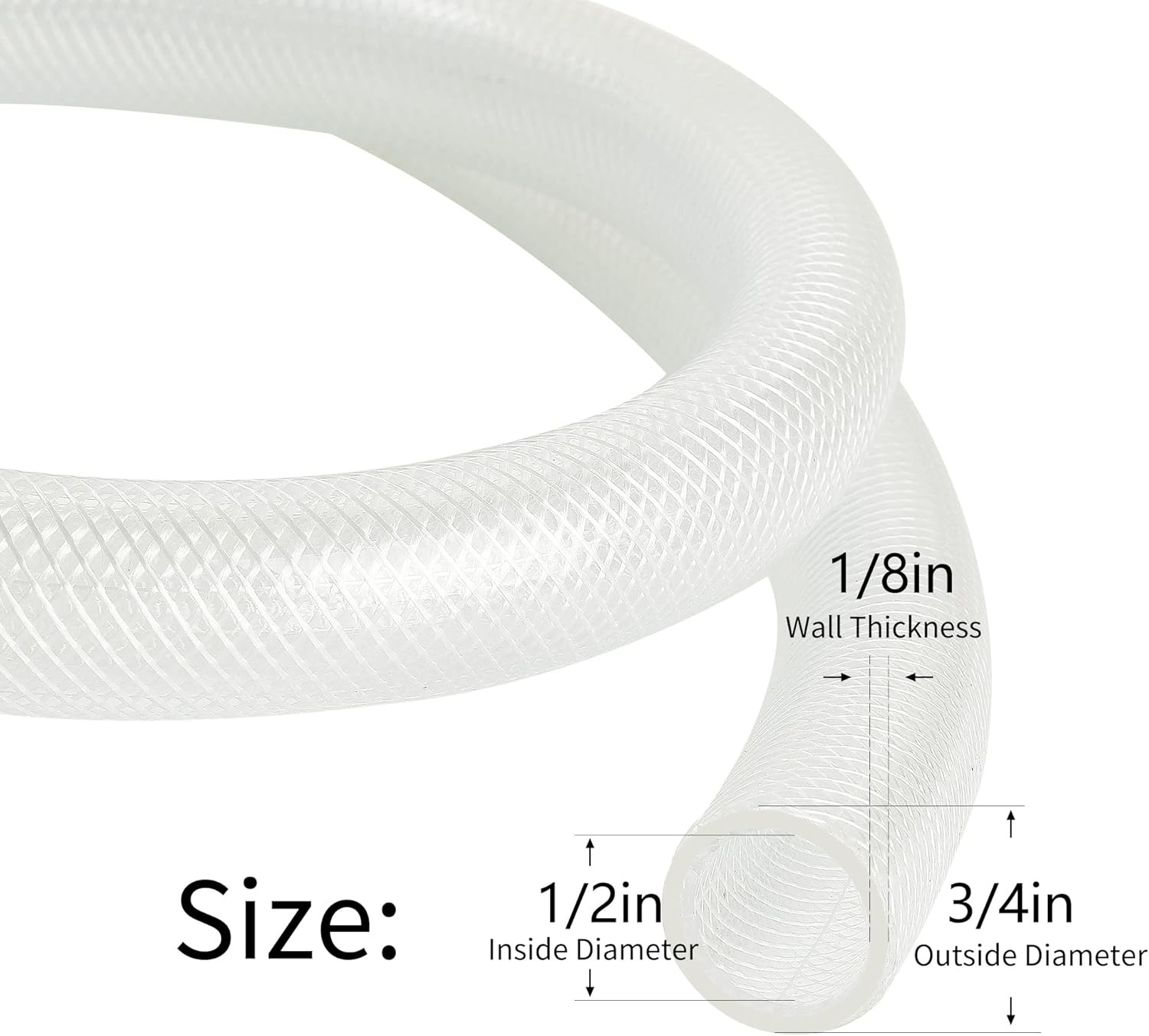 1/2’’ ID × 3/4’’ OD - 100 ft Clear Braided Hose 1/2'' I.D.,
