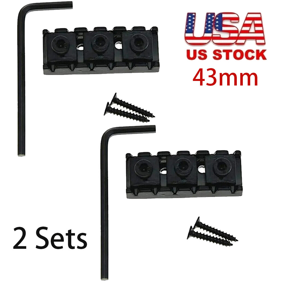 2 Sets Guitar Locking Nut 43mm String Lock for Floyd Rose Tremolo Bridge Black
