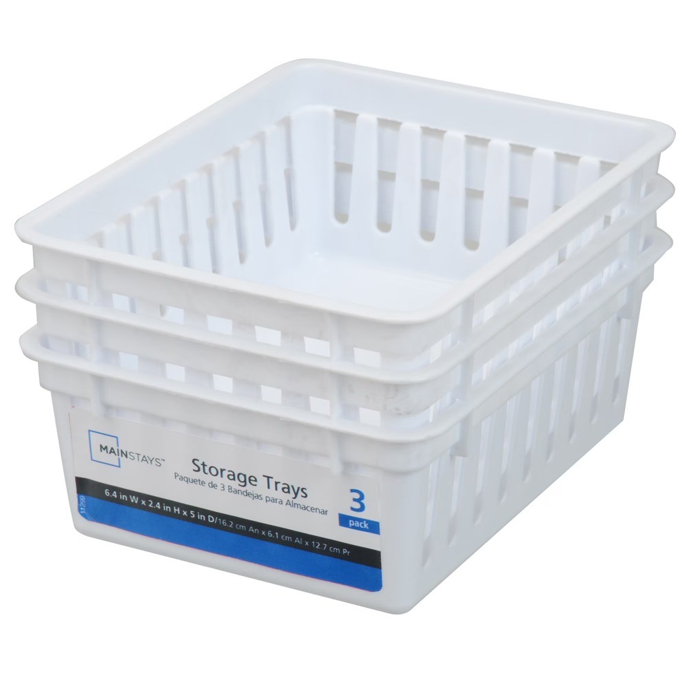 18-Pack White Mini Storage Trays 6.4x5x2.4" Stackable Plastic Organizer Bins
