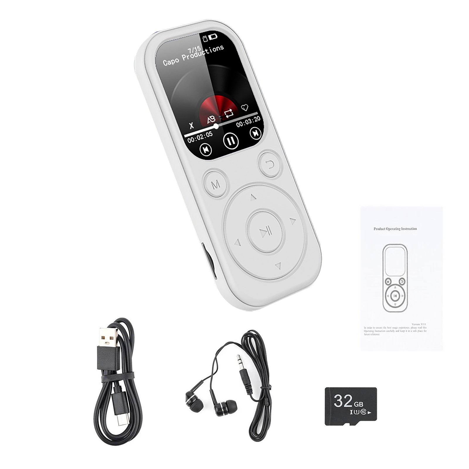 Bluetooth 5.4 Music Player 32GB 1.8" IPS Display 128GB Expandable FM Radio