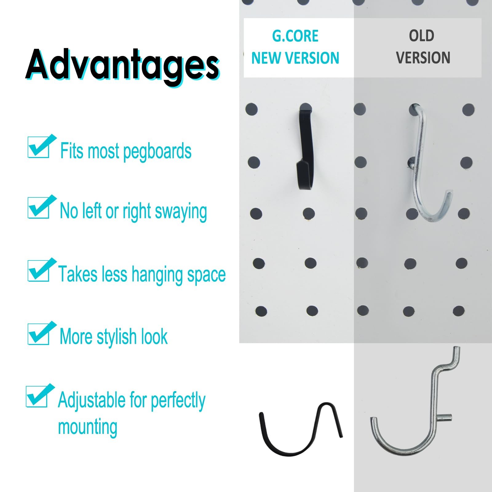 Black Pegboard J Hooks - 80pcs Metal Peg Board Hooks for Hanging, Pegboard Wa...