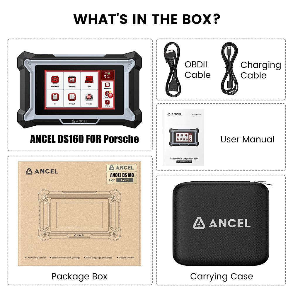 ANCEL DS160 Scan Tool fits for Porsche Full System Bidirectional OBD2 Scanner