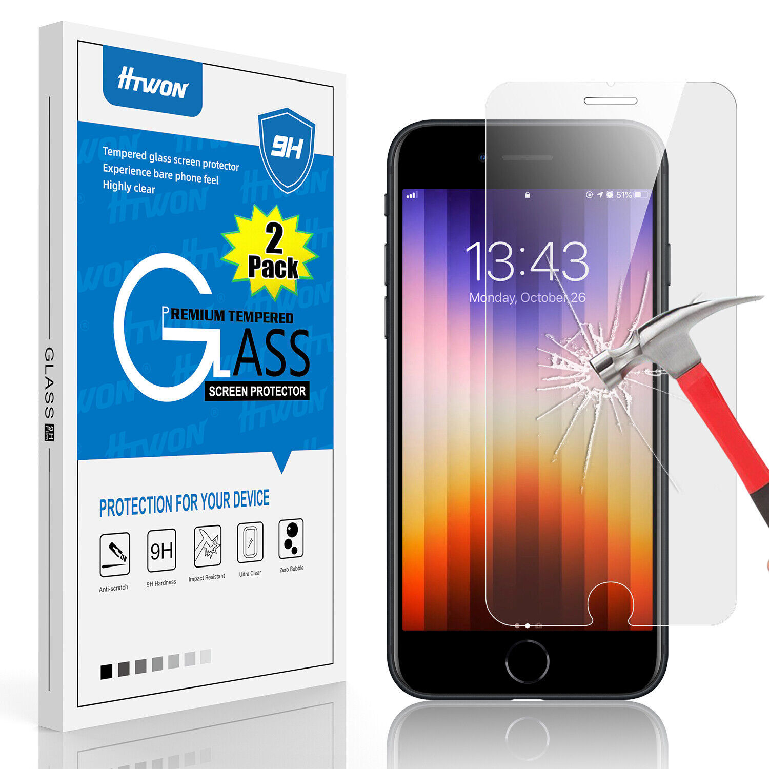 iPhone SE 3/2 2020/2022 & 7/8 Screen Protector - Tempered Glass, Full Coverage
