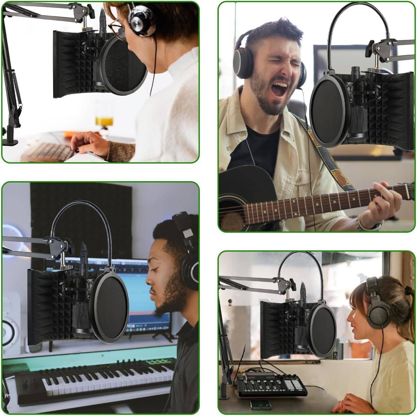 Microphone Isolation Shield with Mic Stand and Pop Filter, Foldable Sound Shi...