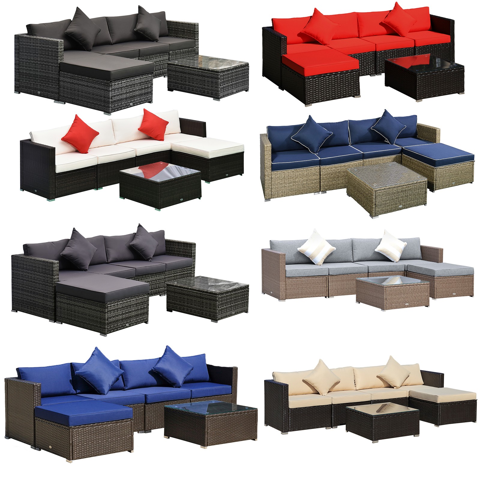 Outsunny 6-Piece Outdoor Patio Rattan Wicker Furniture Set w/ Cushion
