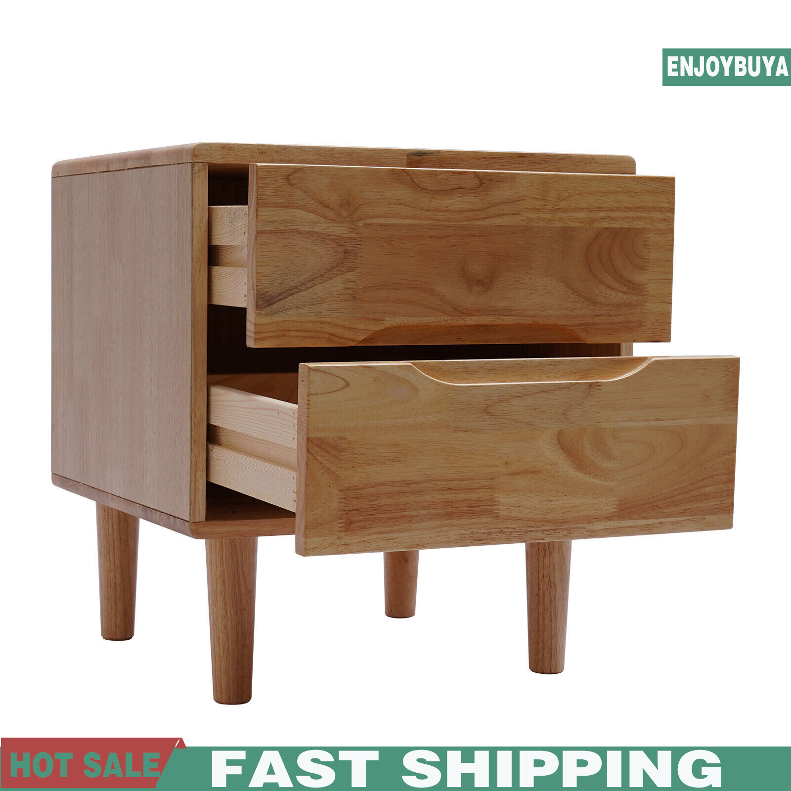Nordic Style Solid Wood 2 Drawers Bedside Table Nightstand Home Decor