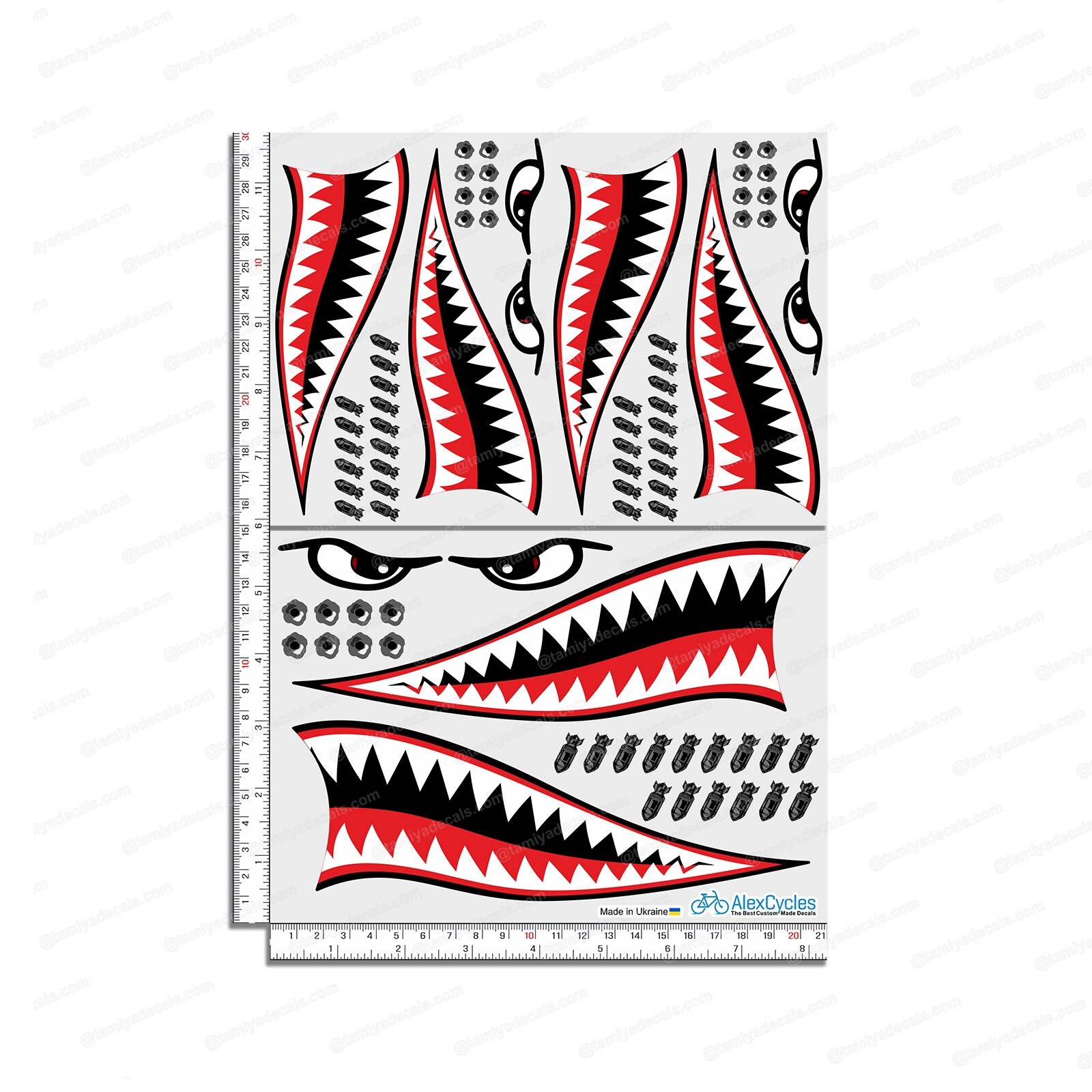 Shark Teeth R/C RC 1:10 Scale Sticker Eye Mouth Missile Plain Bomb Graphic Decal