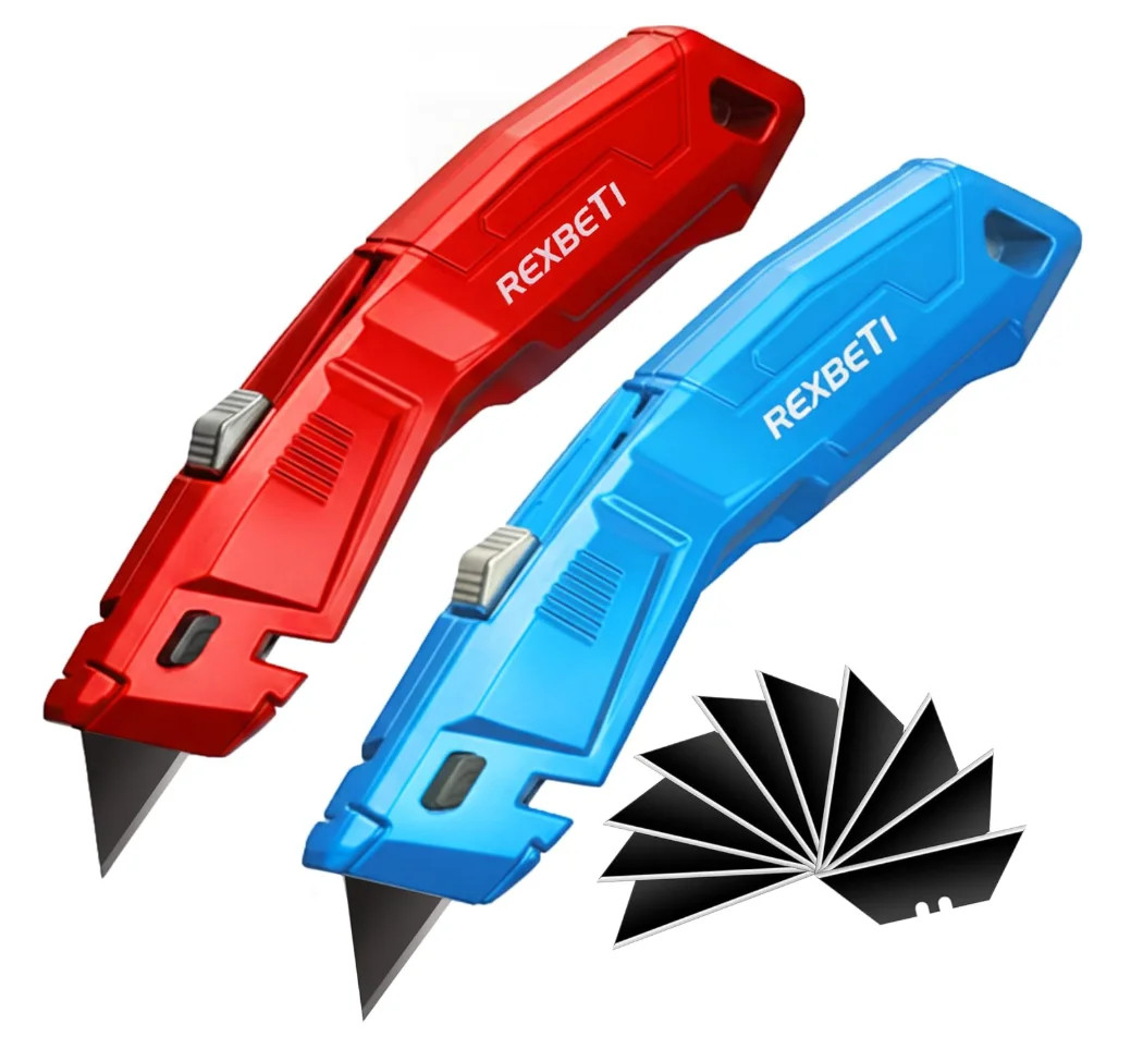 2 Pack Utility Knife with Extra Blades, 2 Color Retractable Blade Heavy Duty Box