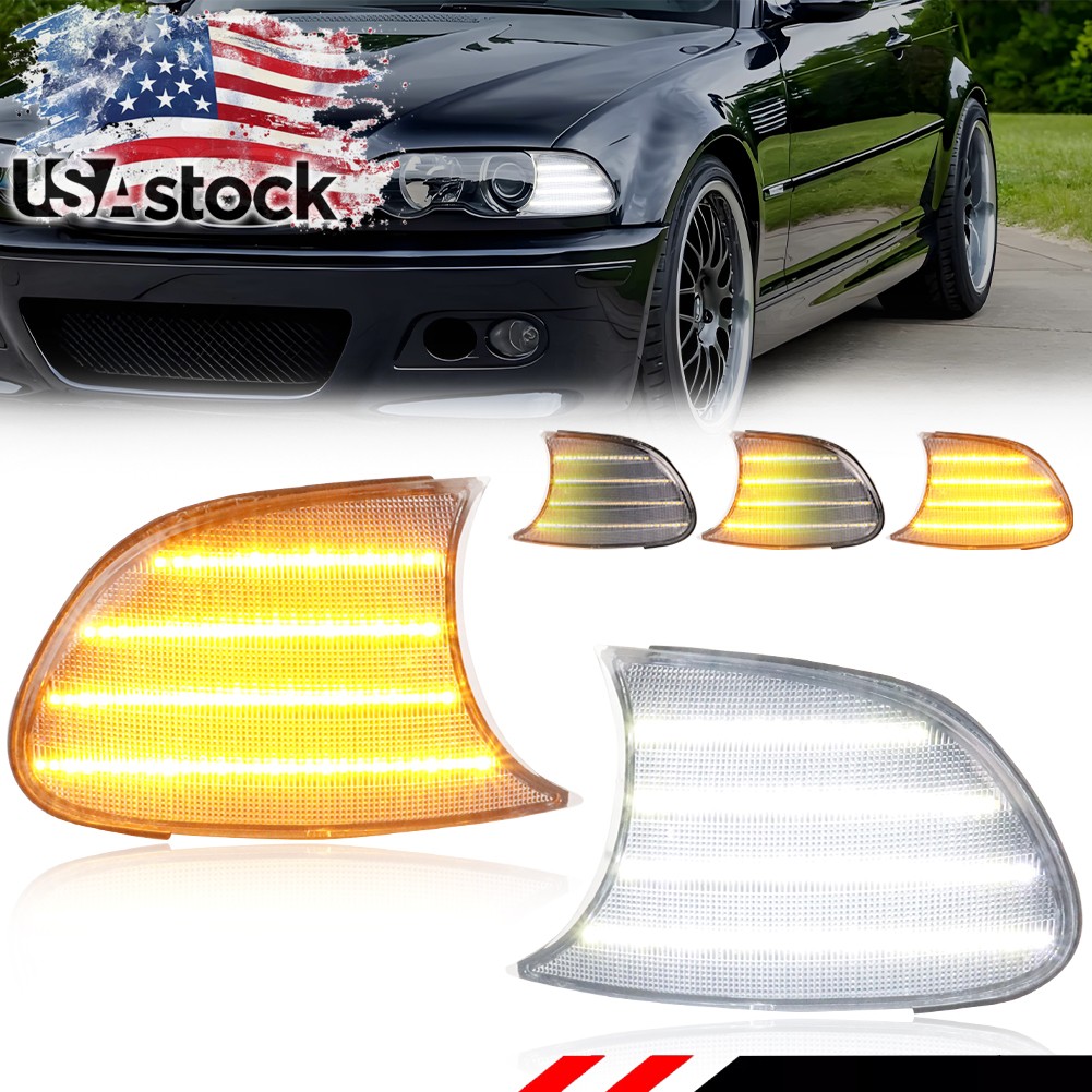 2X Clear Switchback LED DRL Corner Signal Lights For 2000-2001 BMW 3-Series 2-DR