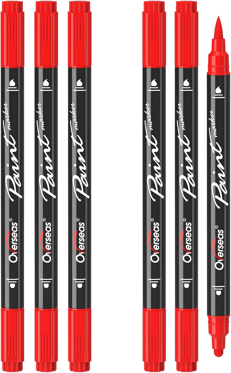 Red Acrylic Paint Markers, 6 Pack Dual Tip Paint Pens Acrylic Markers - Dot and
