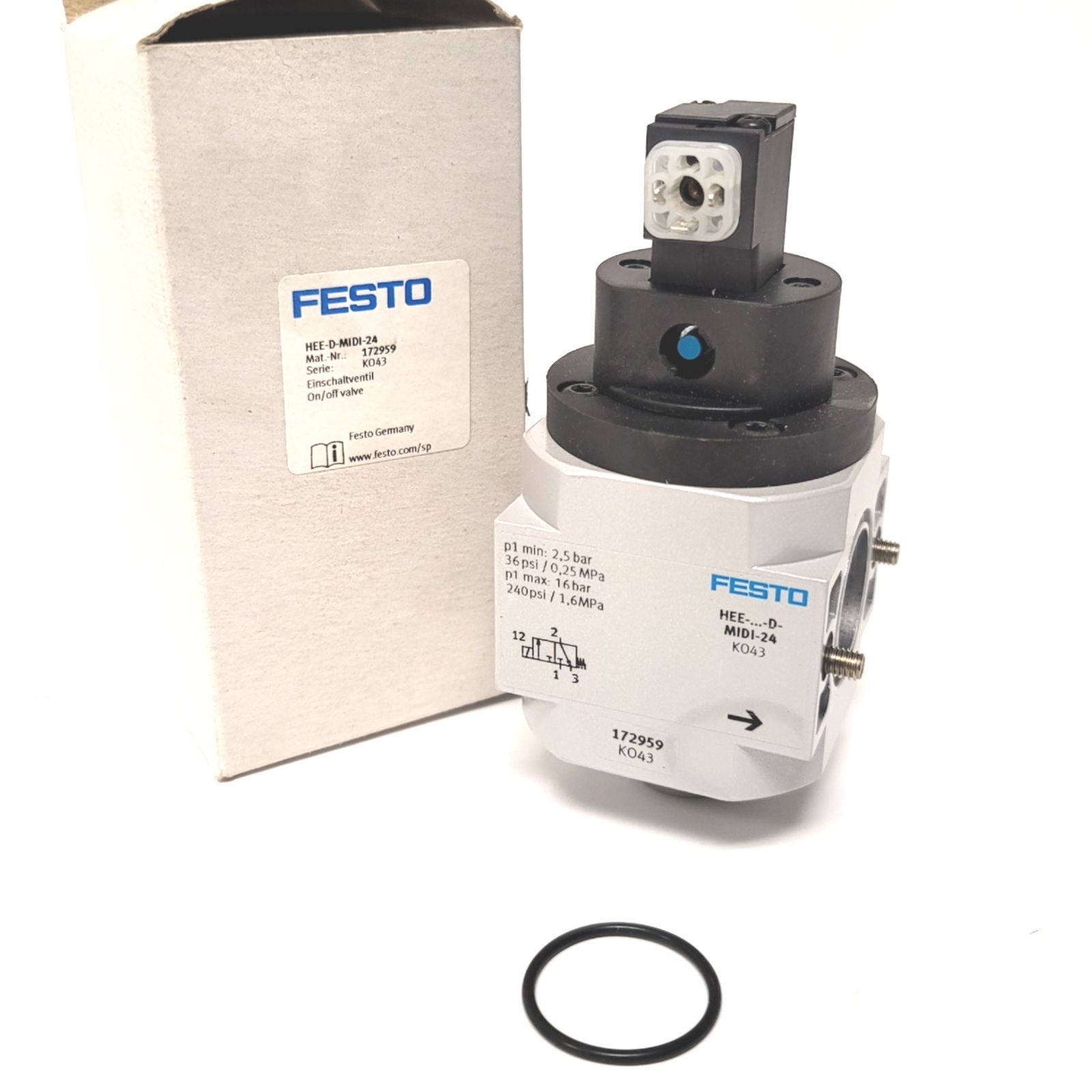 Festo HEE-D-MIDI-24 On/Off Start Valve 2.5-16bar, 24VDC, G1/4, 3/2-Way