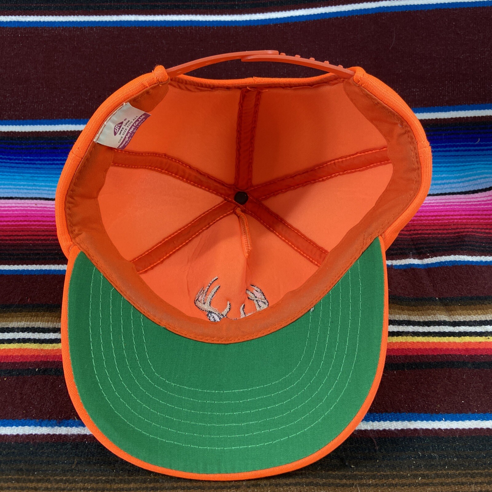 Vtg YA Youngan Blaze Orange Deer Buck Hunting Adult SnapBack Hat Baseball Cap