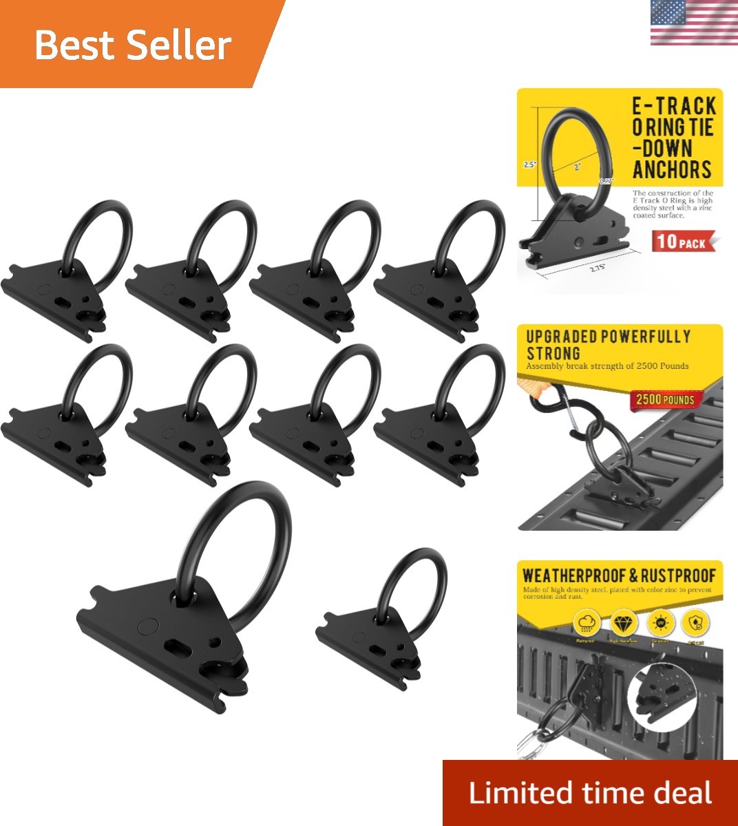 10pcs Heavy-Duty E-Track O-Ring Tie-Down Anchors - Safe Cargo Management