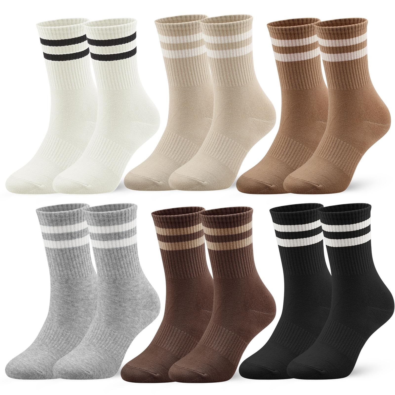 Retro Crew Socks Women: Striped Vintage Classic Athletic Cotton for Gym Schoo...