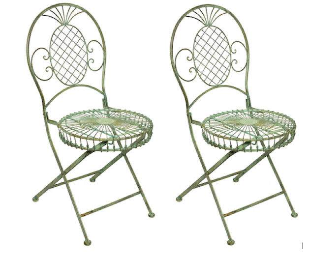 Set of 2 Wrought Iron Metal Folding Chair Garden Patio Furniture Seat Verdigris