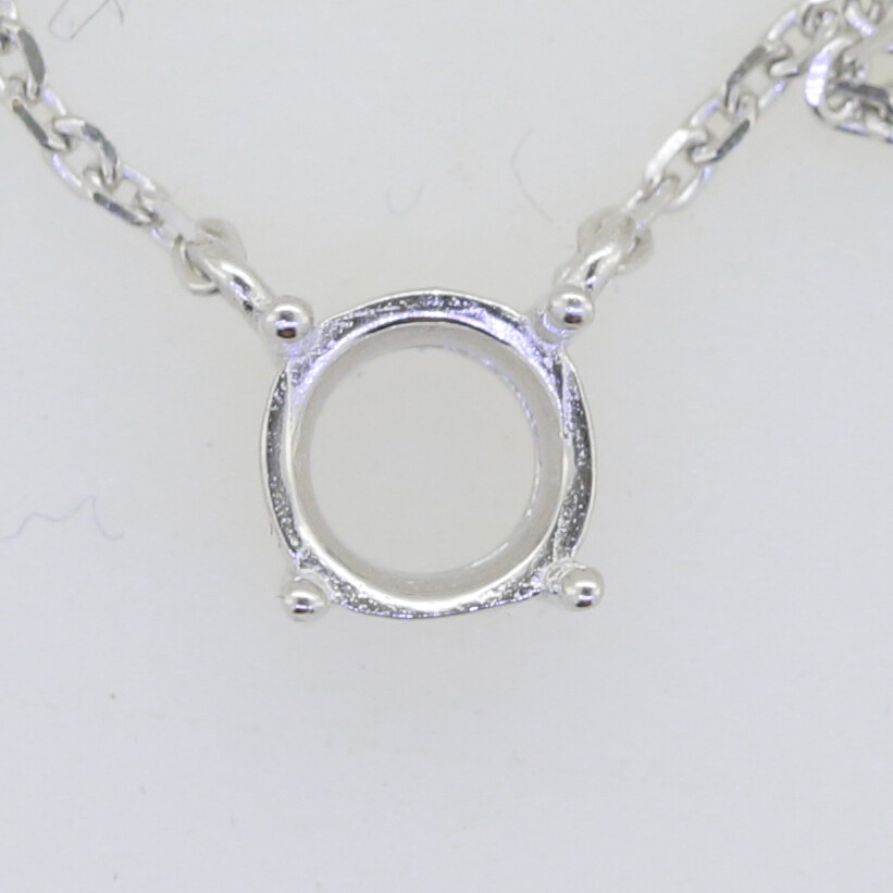 Sterling Silver Semi Mount Pendant Setting Round RD 6x6mm Halo Choker Chain 18"