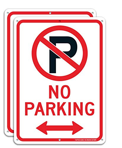 (2 Pack) No Parking Sign With Symbol With Arrows Sign, 10 x 7 Inches