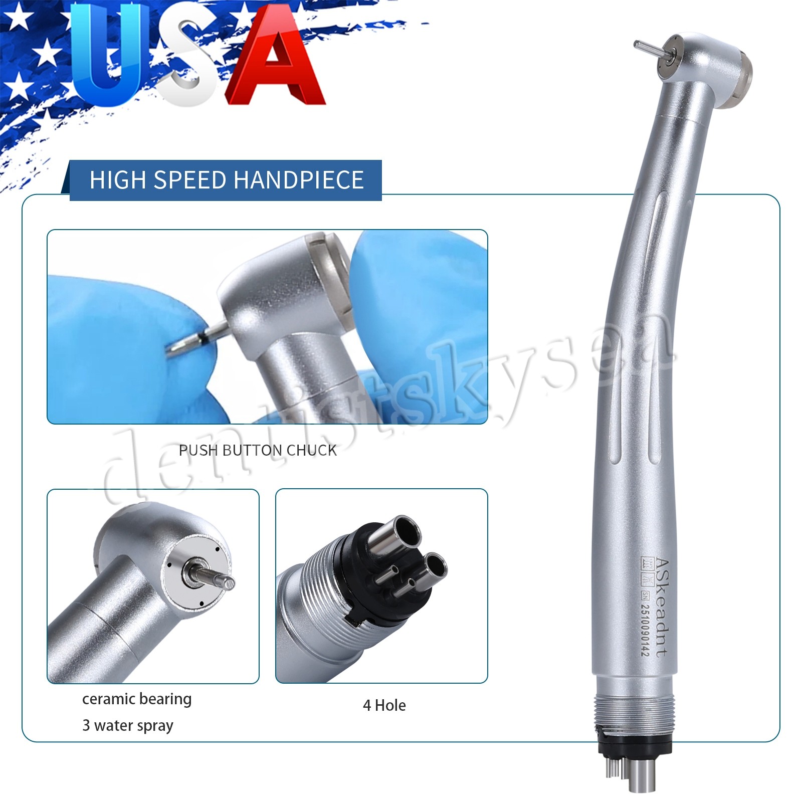 Dental 4 Hole Handpiece High Speed Push button Turbine 4Hole SKYSEA