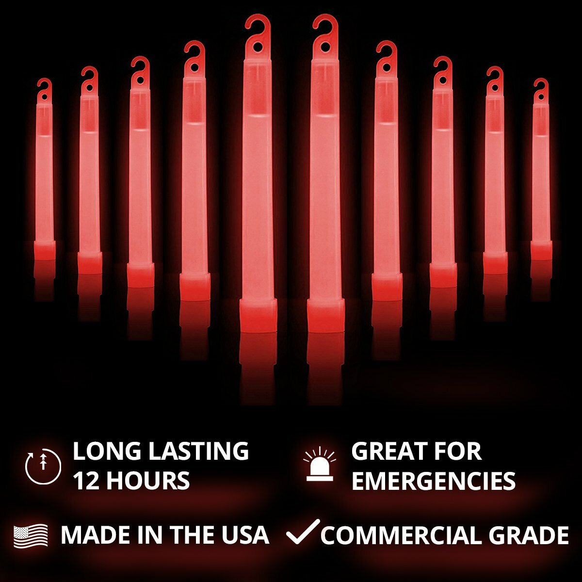 Lot Of 10 Red Cyalume 12 Hour LIGHT Sticks Prepper Bug Out Bag Disaster Survival