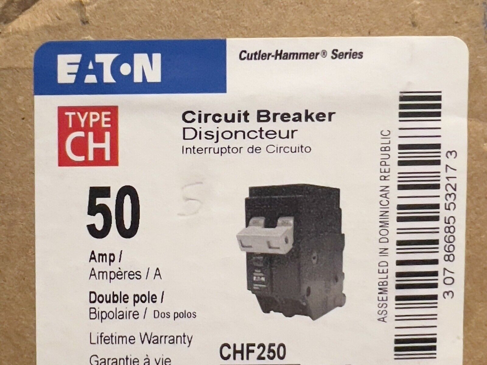 Eaton Cutler Hammer CHF250 2 Pole 50 Amp Circuit Breaker