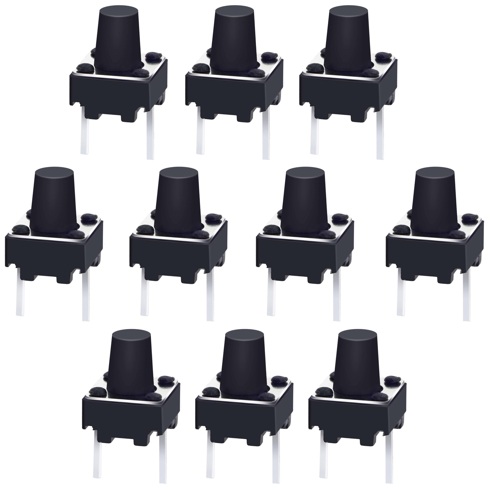 10 Pack Momentary Tactile 2-Pin Push Button Switch, Hole Mount,0.24"x0.24"x27"