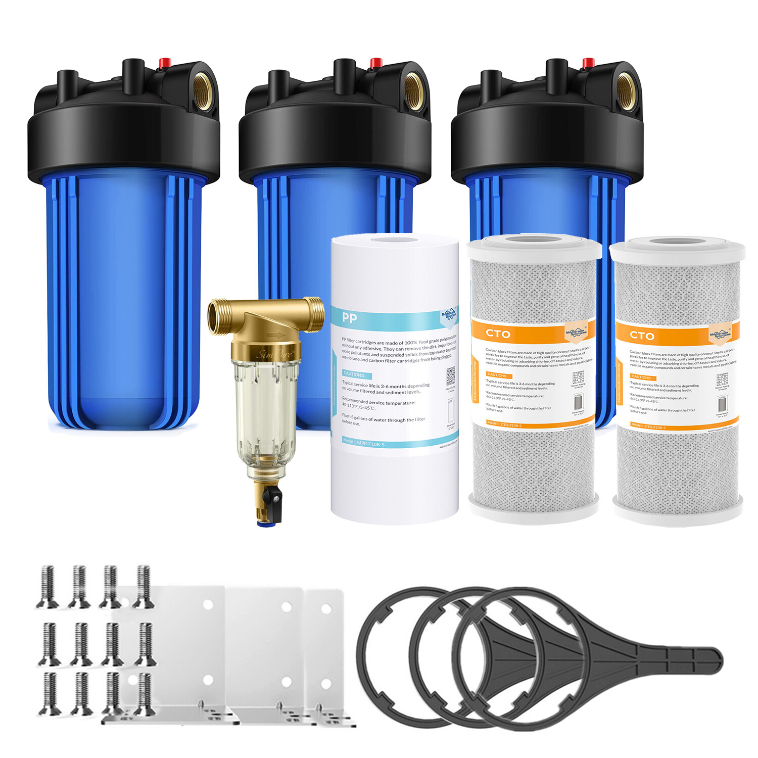 10" x 4.5" Big Blue Whole House Water Filter Housing Sediment Carbon Cartridge