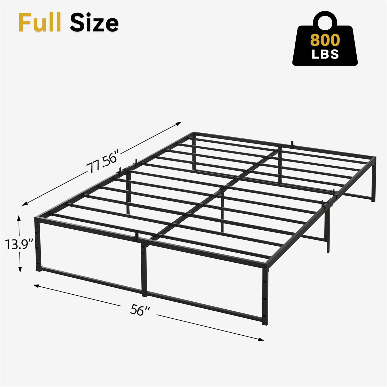 Full Size Bed Frame Platform 14 inch No Box Spring Needed 3 in 1 Steel Suppo