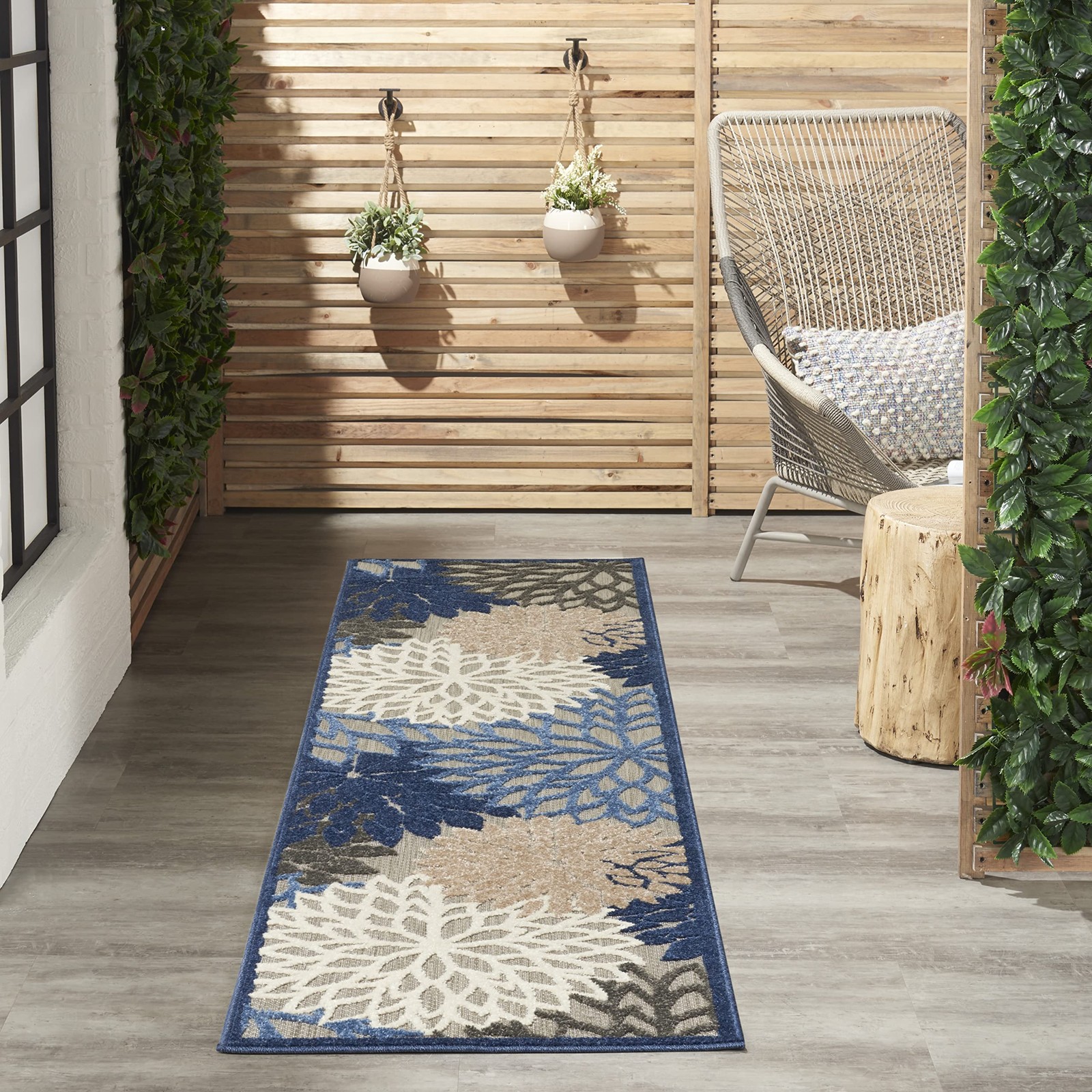 Nourison Aloha Indoor/Outdoor Rug Blue Multicolor 2'3"x8' Tropical Botanical