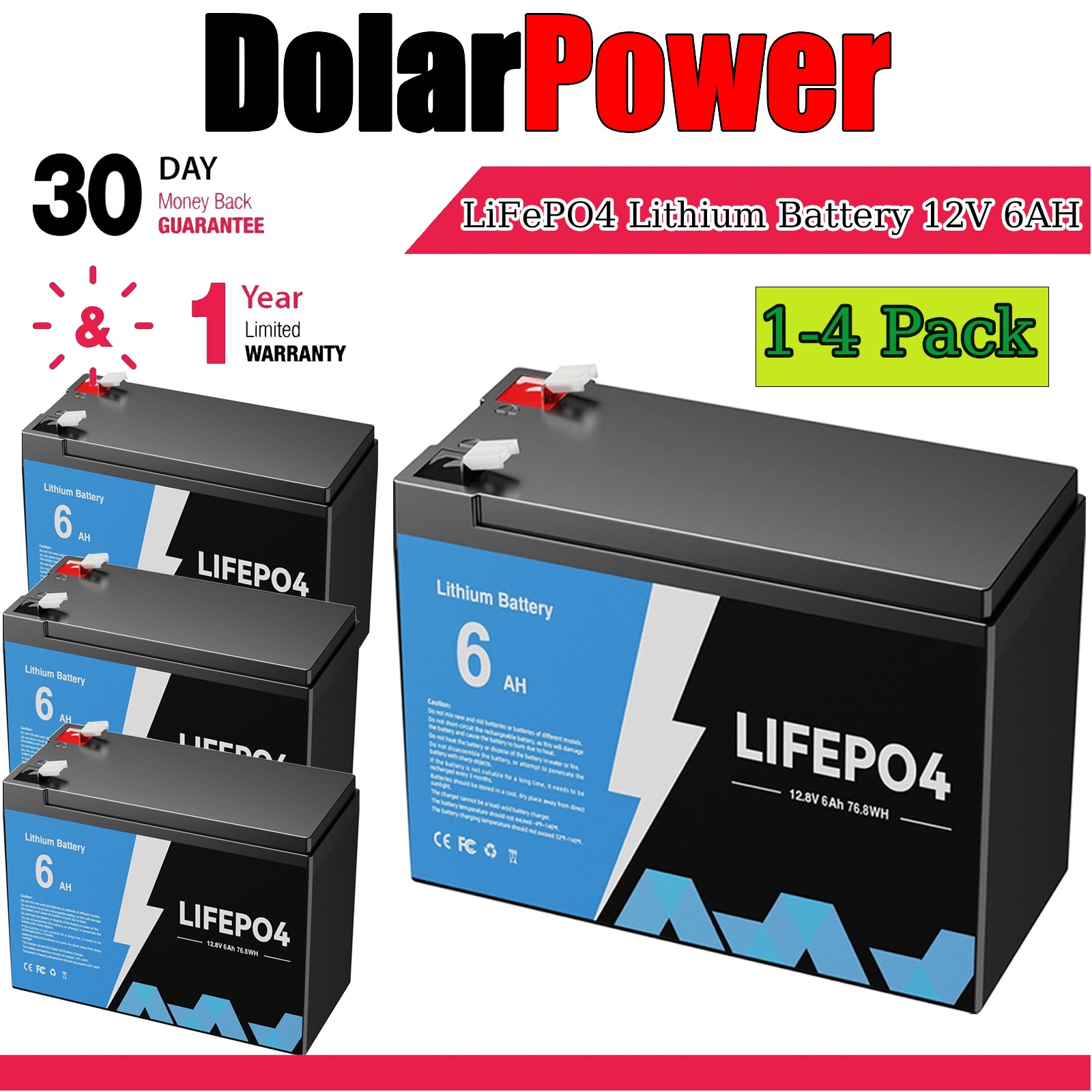LifePo4 Deep Cycle Battery 12V 6Ah Rechargeable Built-in BMS 5000+ Cycle ﻿New