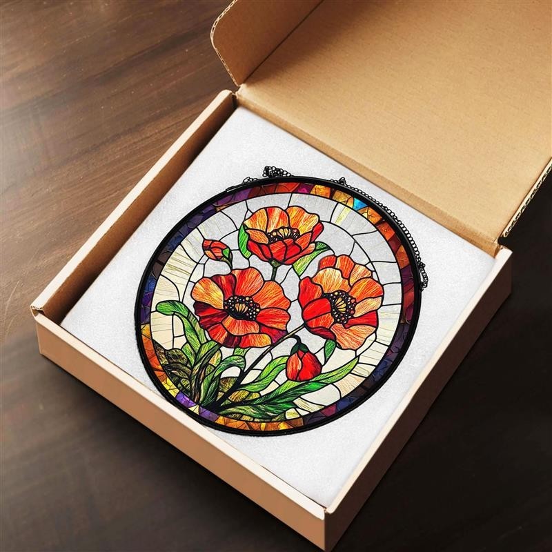 Poppy Flowers Suncatcher,Plant Home Decor,Botanical Art,Artistic Poppy,Memory