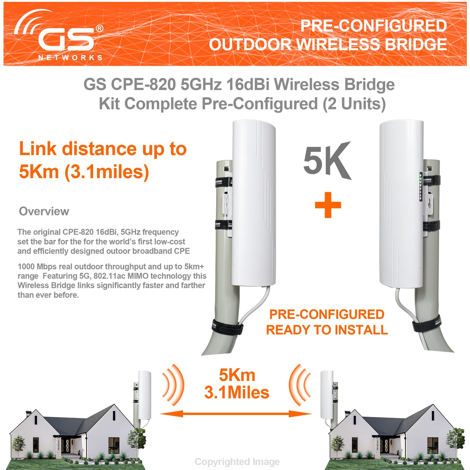 Wireless Bridge Point to Point Outdoor WiFi, Wireless Network Expansion Kit, ...