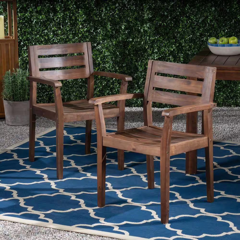 Dark Brown Acacia Wood Patio Outdoor Dining Chair (Set of 2)