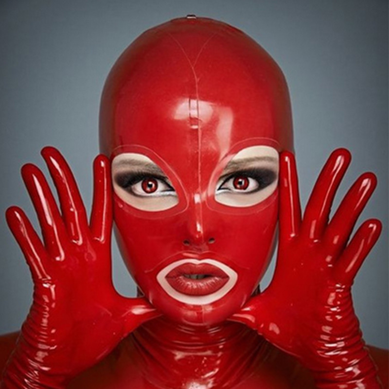 Latex Hood Open Eyes and Mouth for Catsuit Rubber Mask Costume Club Wear Cosplay