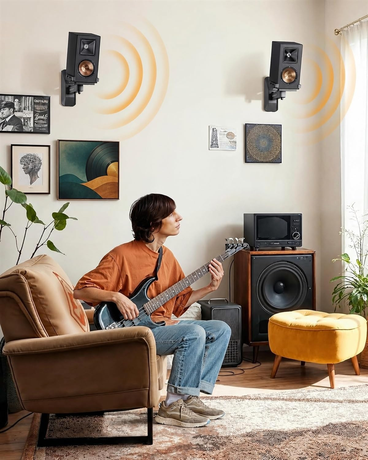 Speaker Wall Mounts, Bookshelf Speaker Mounting Brackets with Dual Side Stable C