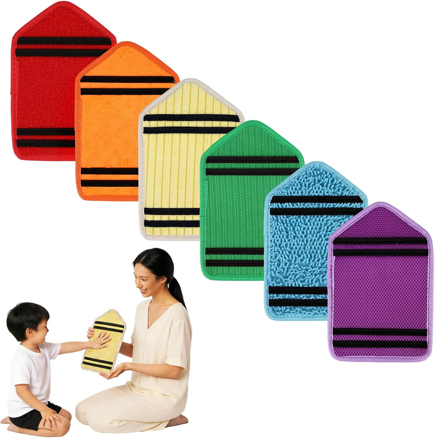 6 PCS Crayon Sensory Mats for Kids with Autism 9X6 Inch Textured Floor Tiles for