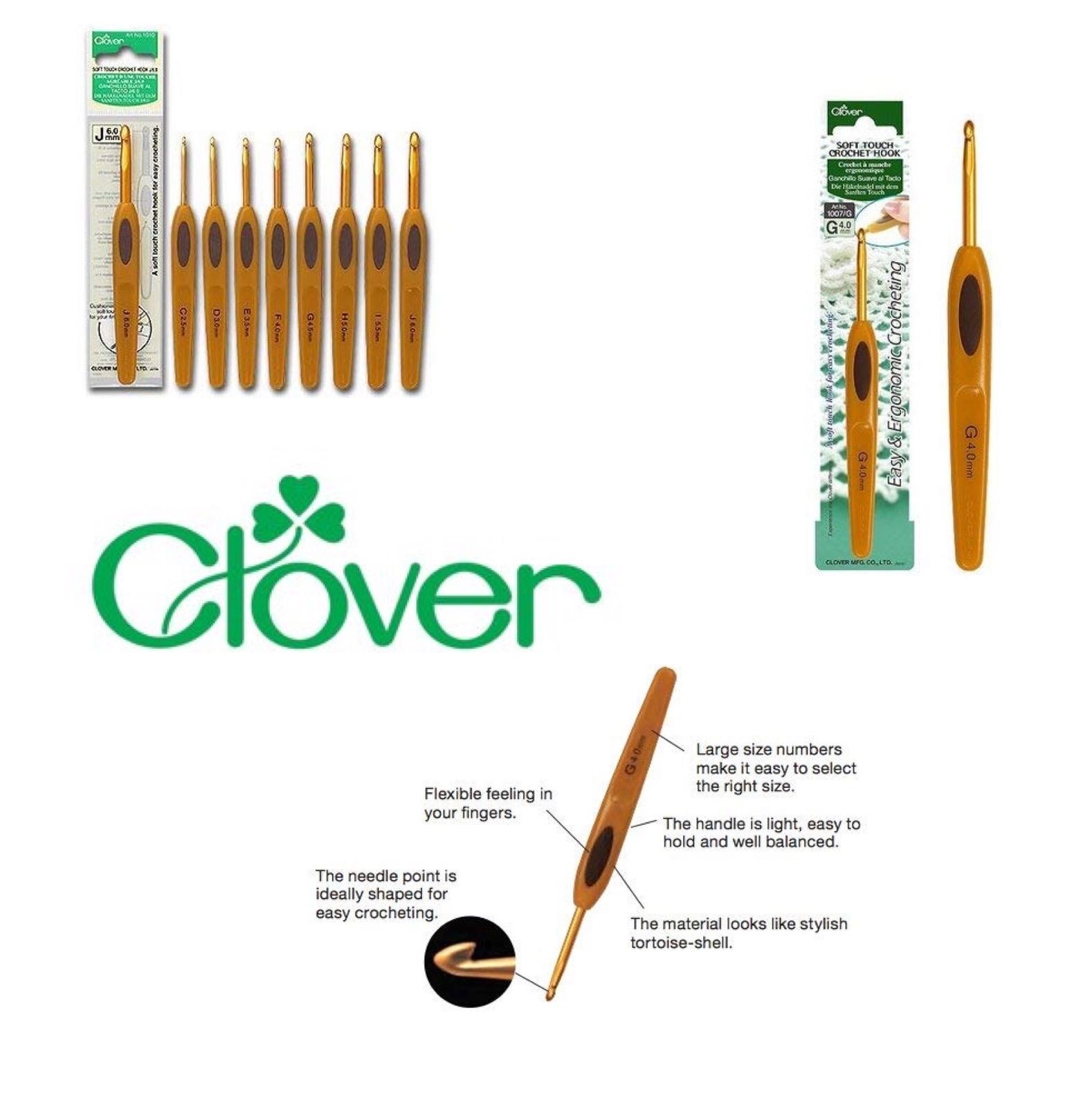Clover Soft Touch Ergonomic Crochet Hook - Set of 9 crochet Hooks - Yarn Wool