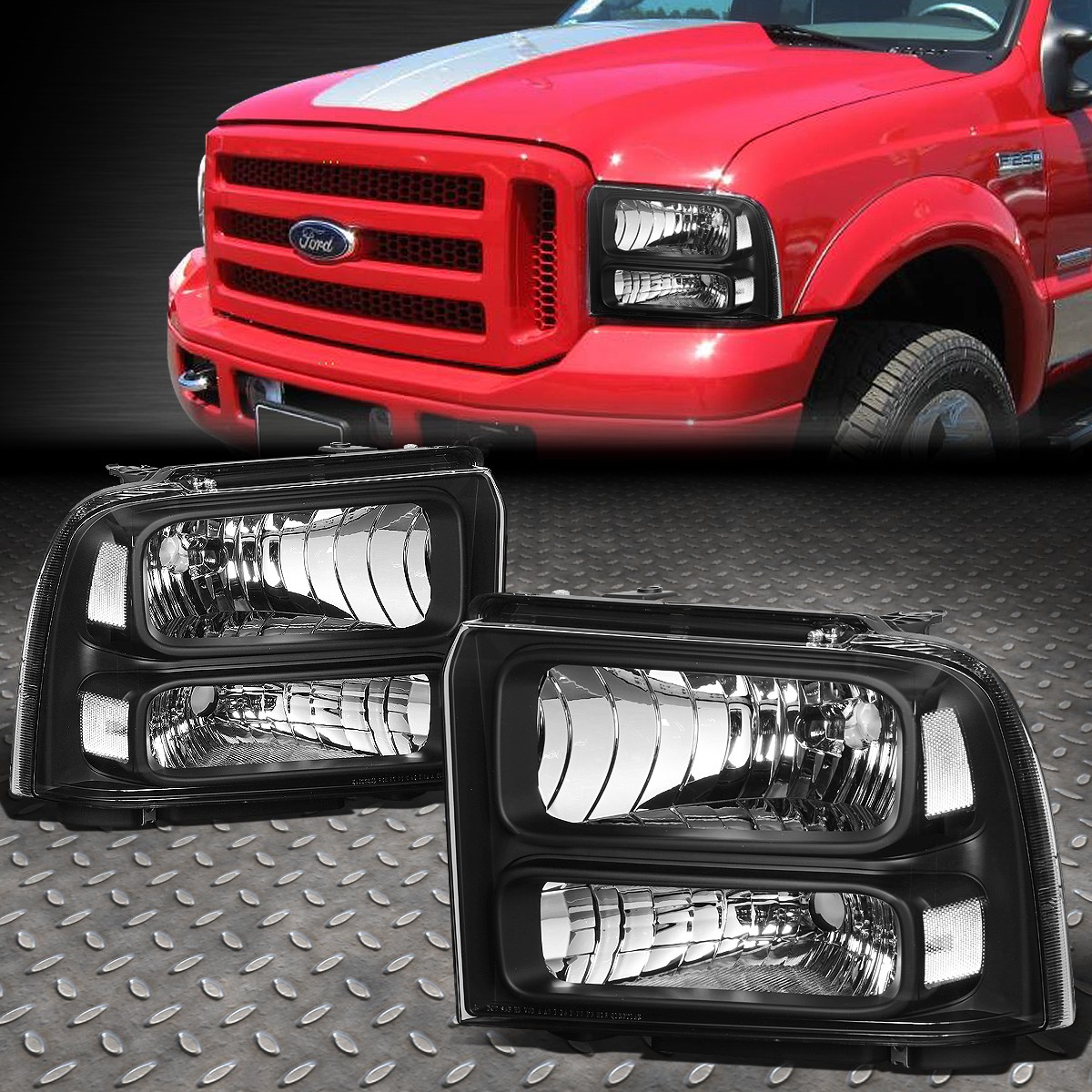 FOR 05-07 FORD F250 F350 SUPER DUTY BLACK HOUSING CLEAR CORNER HEADLIGHT LAMPS