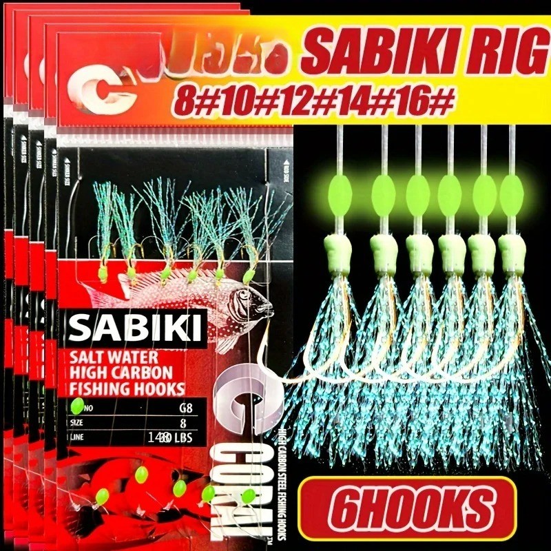 10 Pack Sabiki Bait Rigs 6 Hooks Saltwater Mackerel Fishing Lure Size 8-16#