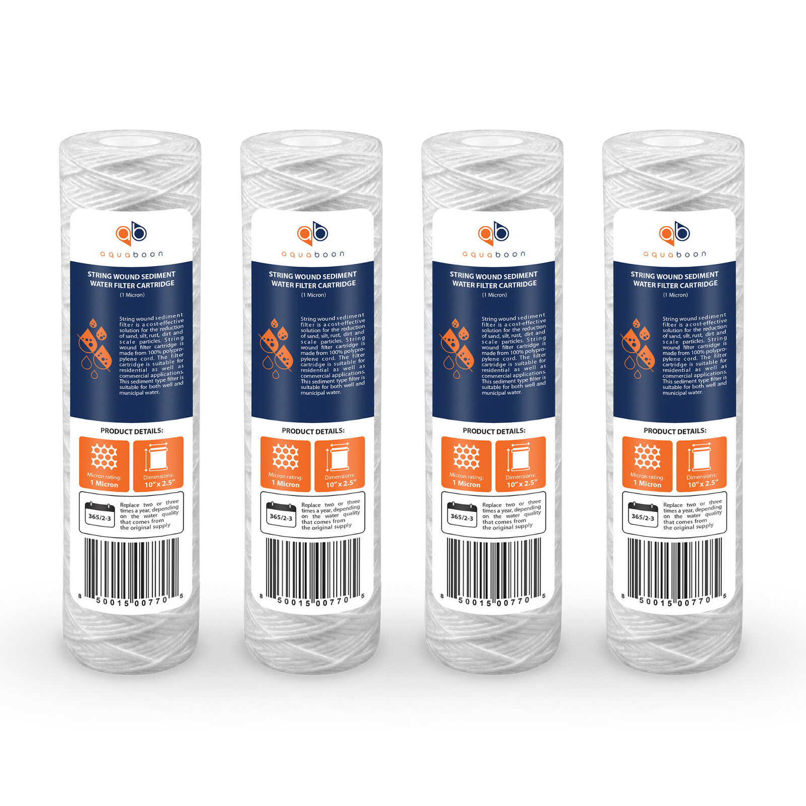 4-Pack of 1 Micron Wound String Sediment Water Filter Cartridges 10"x2,5" for RO